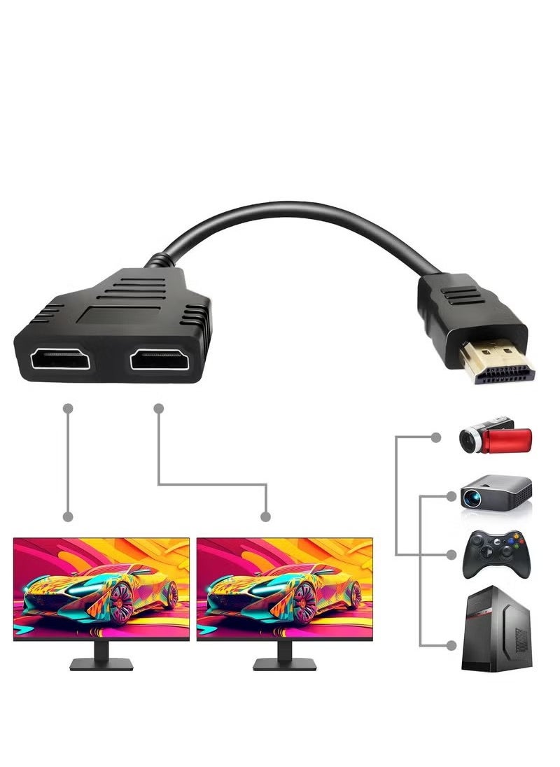 ماركة غير محددة كابل مقسم HDMI ذكر 1 إلى 2 محول HDMI - 1080 بكسل، مخرج HDMI أنثى مزدوج لأجهزة التلفزيون عالي الدقة، LED، LCD - يدعم جهازي تلفزيون في وقت واحد  - Image 1