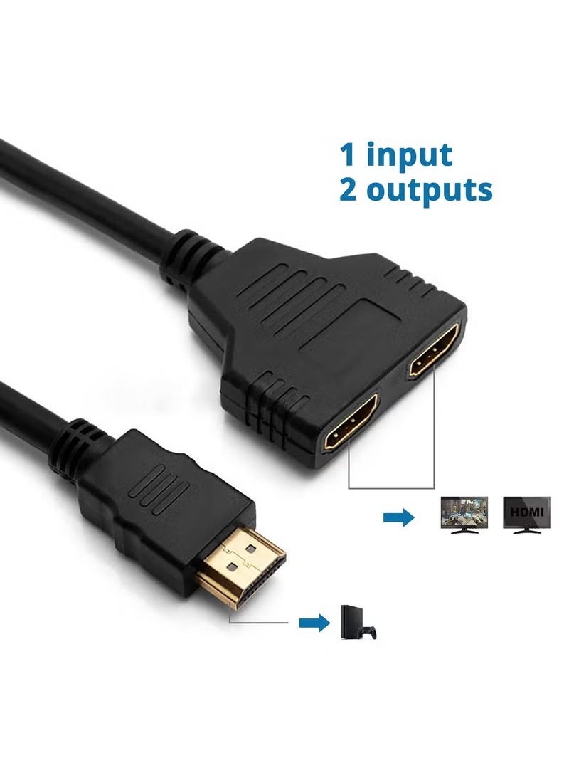 ماركة غير محددة - كابل مقسم HDMI ذكر 1 إلى 2 محول HDMI - 1080 بكسل، مخرج HDMI أنثى مزدوج لأجهزة التلفزيون عالي الدقة، LED، LCD - يدعم جهازي تلفزيون في وقت واحد - Image 1
