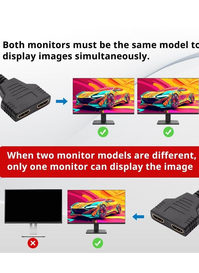 ماركة غير محددة - كابل مقسم HDMI ذكر 1 إلى 2 محول HDMI - 1080 بكسل، مخرج HDMI أنثى مزدوج لأجهزة التلفزيون عالي الدقة، LED، LCD - يدعم جهازي تلفزيون في وقت واحد - Image 1