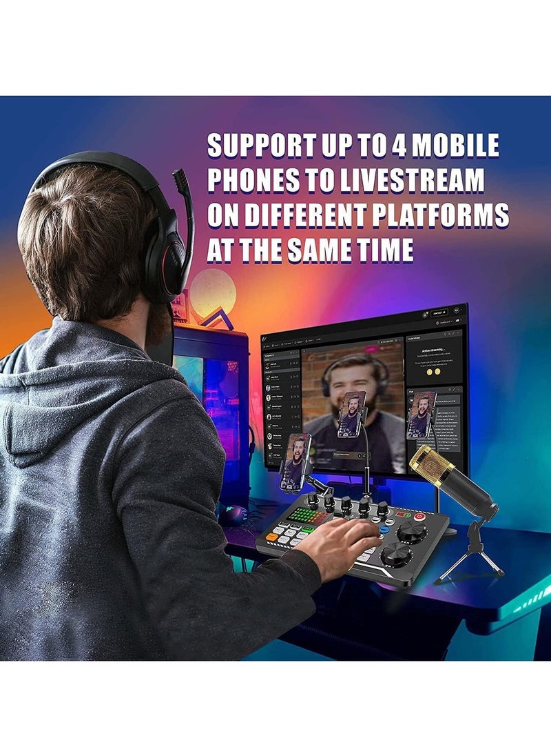 LIXES - Sound Card F998+BM800 Podcast Kit with Audio Interface, F998 Voice Changer Sound Card Karaoke Microphone Stand with Mic Filter, Multi Sound Effects for Live Stream Recording (BM-800 Kit+F998) - Image 1