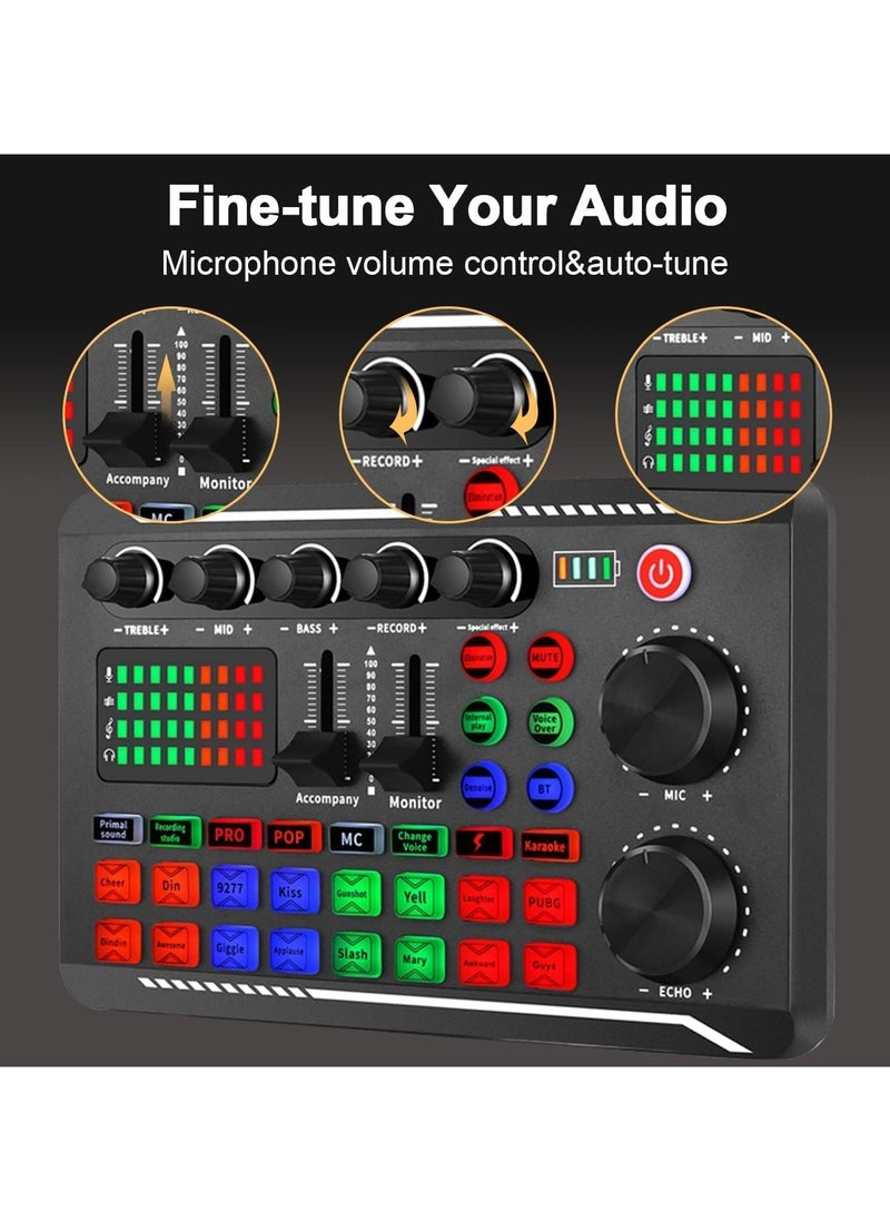 LIXES - Sound Card F998+BM800 Podcast Kit with Audio Interface, F998 Voice Changer Sound Card Karaoke Microphone Stand with Mic Filter, Multi Sound Effects for Live Stream Recording (BM-800 Kit+F998) - Image 1