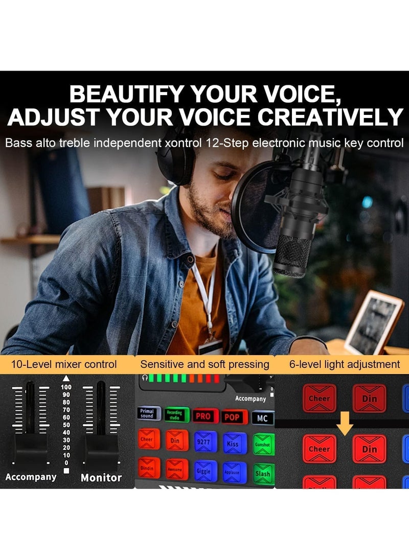 LIXES - Sound Card F998+BM800 Podcast Kit with Audio Interface, F998 Voice Changer Sound Card Karaoke Microphone Stand with Mic Filter, Multi Sound Effects for Live Stream Recording (BM-800 Kit+F998) - Image 1