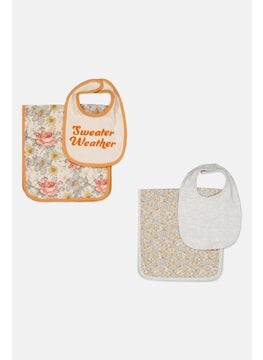 Rabbit + Bear Toddlers Boy 4 Piece Bib  Burp Set 53 x 25 cm, Beige Combo  - Image 1