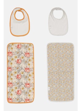 Rabbit + Bear Toddlers Boy 4 Piece Bib  Burp Set 53 x 25 cm, Beige Combo  - Image 2