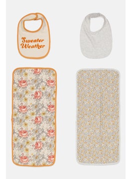 Rabbit + Bear Toddlers Boy 4 Piece Bib  Burp Set 53 x 25 cm, Beige Combo  - Image 3