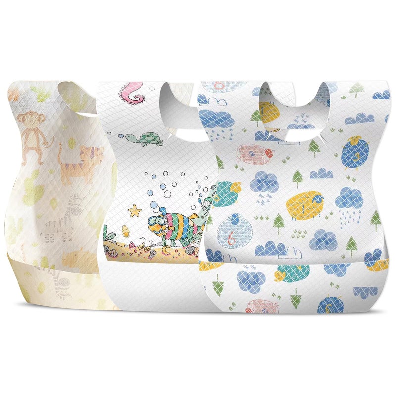 AiQiaoXin 30/60pcs Baby Disposable Bibs-Individually Packaged,Soft, Leak Proof and Convenient, disposable bibs for toddlers (30 Pcs Multiple Patterns) - Image 1