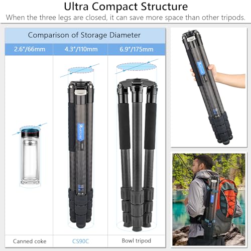 ARTCISE 40mm Lightweight Compact Carbon Fiber Tripod with 52mm Low Profile Ball Head Kit 10-Layer Carbon Heavy Duty Travel Camera Stand Detachable Monopod with Stone Bag+ Magic Arm+ Phone Clip Max Load 30 kg - Image 4
