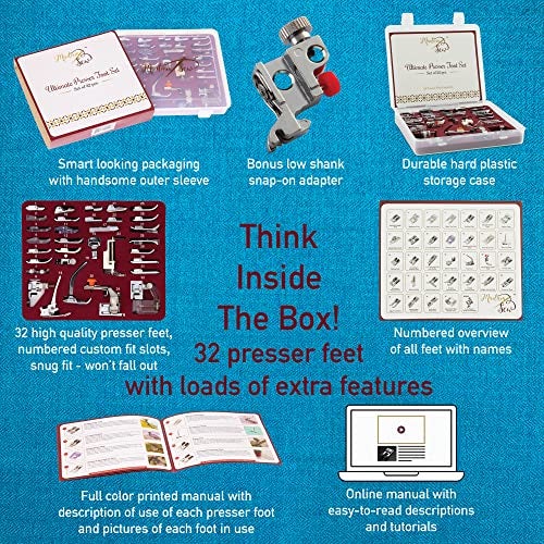 Madam Sew Presser Foot Set 32 Piece Set | The ONLY Sewing Machine Presser Foot Kit with Manual and Deluxe Storage Case | Numbered Slots for Organization | Compatible with Most Sewing Machines - Image 2