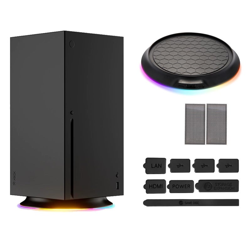 حامل عمودي RGB لجهاز Xbox Series X وذراع التحكم مع مروحة تبريد وقاعدة شحن مزدوجة وطقم فلتر غطاء مضاد للغبار وأوضاع إضاءة متعددة - Image 1