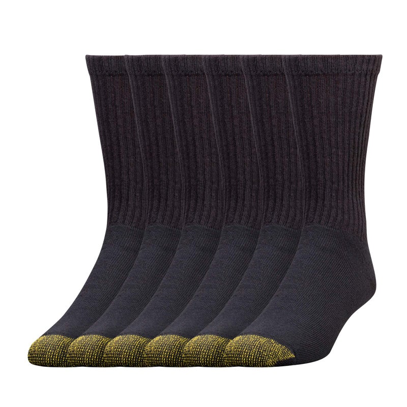 GOLDTOE Men's 656S Cotton Crew Athletic Socks, Multipairs, Black (6-Pairs), X-Large - Image 1