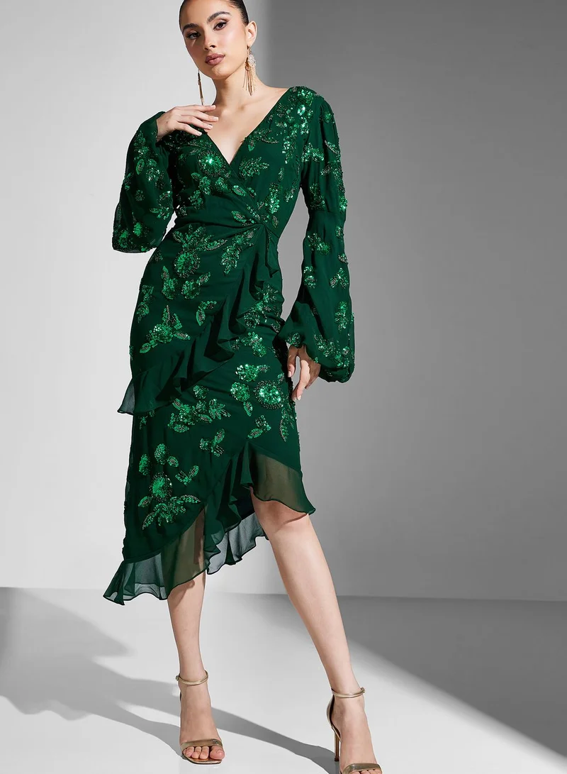 Virgos Lounge Embellished Ruffle Hem Dress