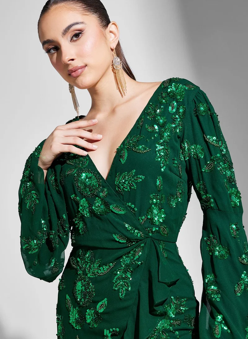 Virgos Lounge Embellished Ruffle Hem Dress