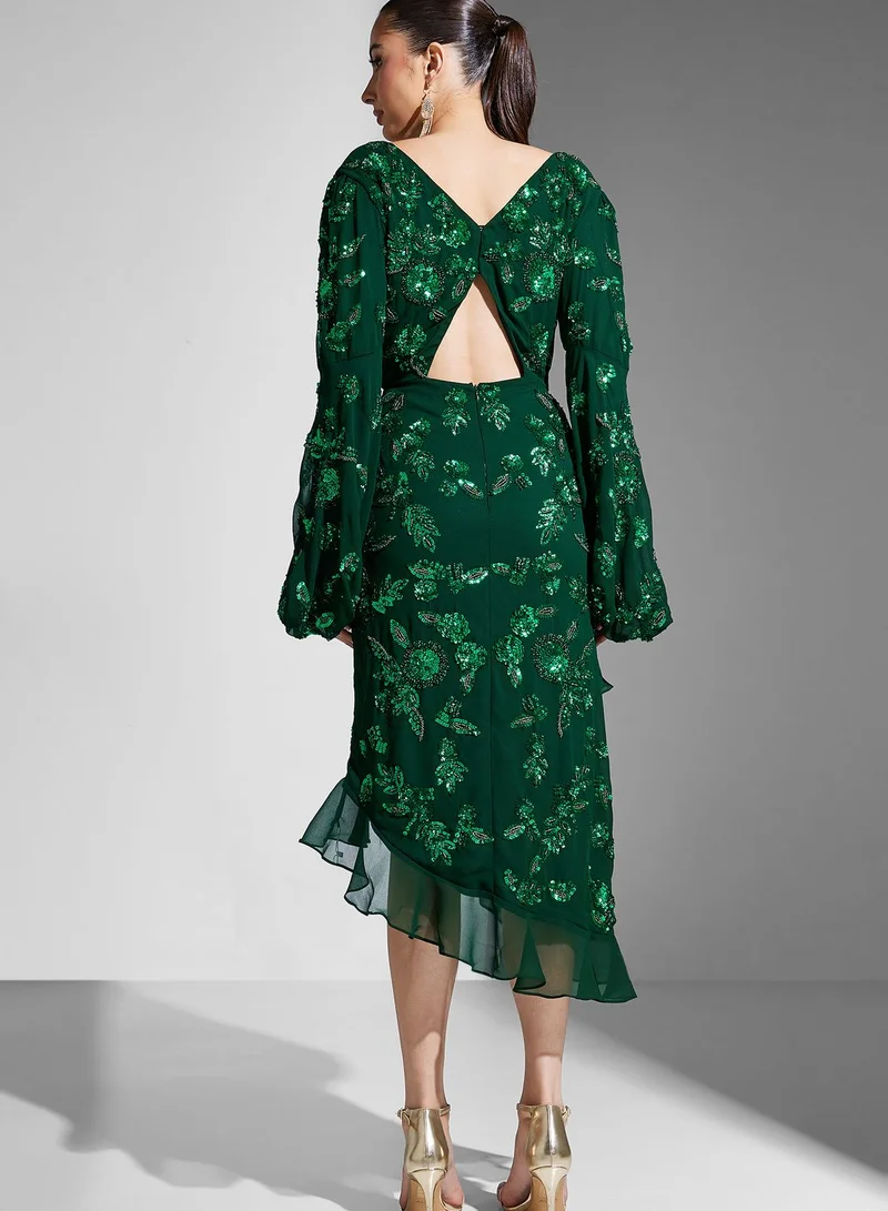 Virgos Lounge Embellished Ruffle Hem Dress