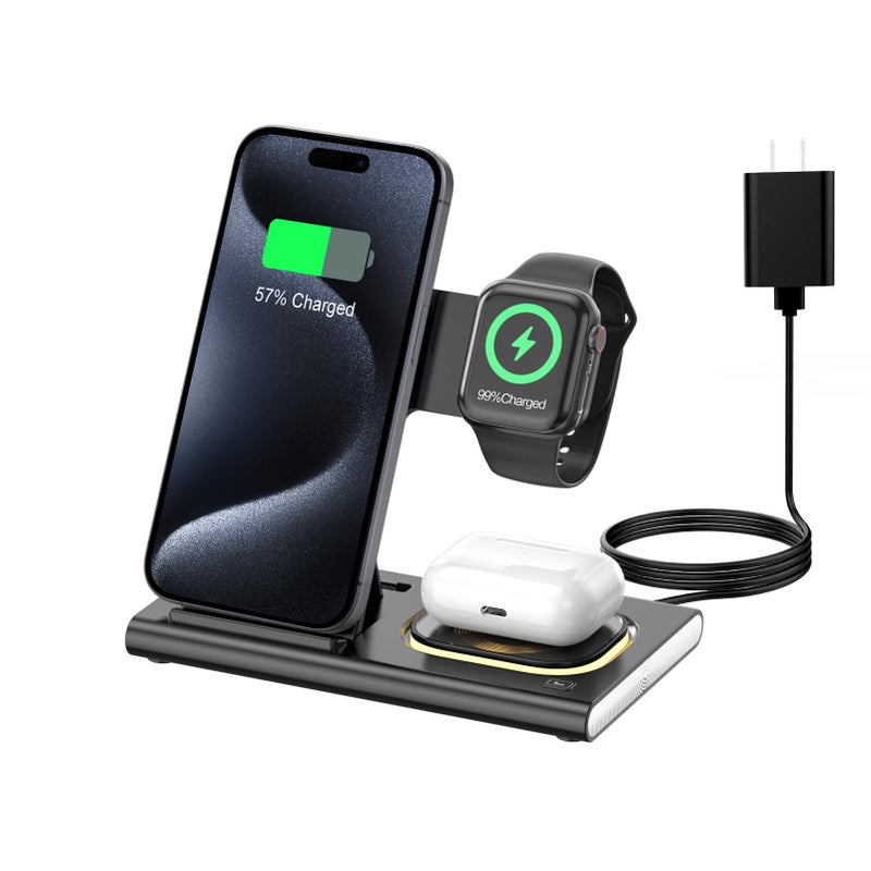 Aresh 3 in 1 Charging Station for iPhone 17 - Wireless Charger for Apple Devices for iPhone 17 16 15 14 13 12 11 Pro Max - Foldable Wireless Charging Station Dock Stand for Apple Watch Series & AirPods - Image 1