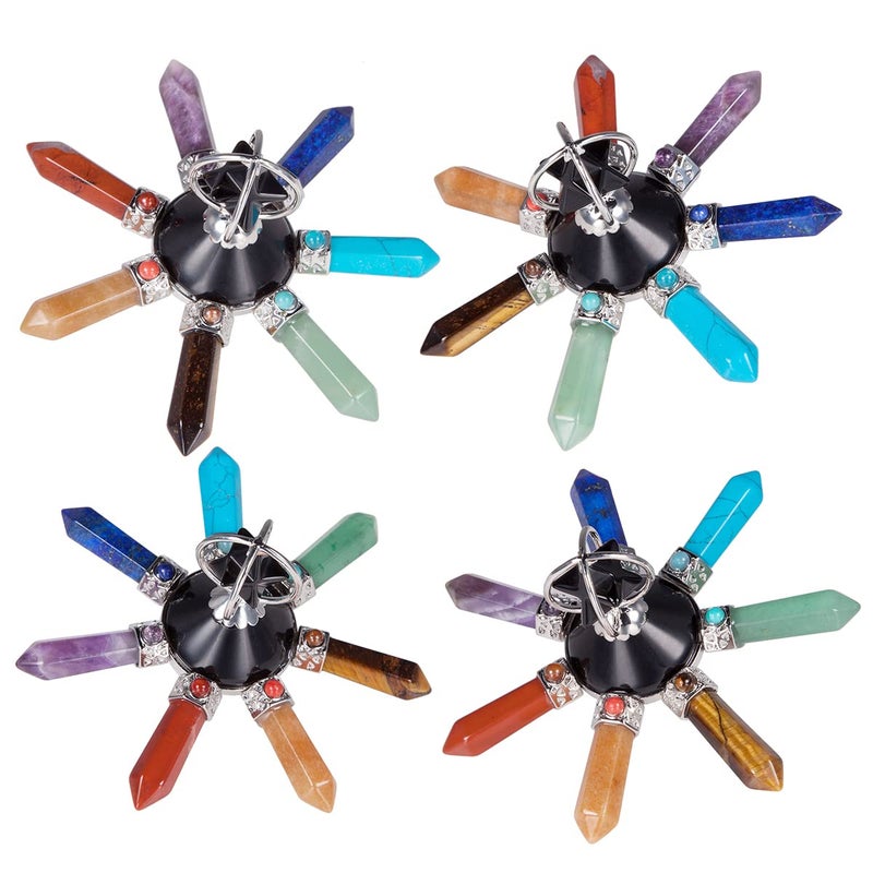 TUMBEELLUWA 7 Chakra Hexagonal Crystal Point Merkaba Pyramid Energy Generator for Healing, Reiki Balancing and Meditation, Black Obsidian - Image 5