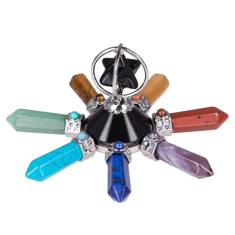 TUMBEELLUWA 7 Chakra Hexagonal Crystal Point Merkaba Pyramid Energy Generator for Healing, Reiki Balancing and Meditation, Black Obsidian - Image 1