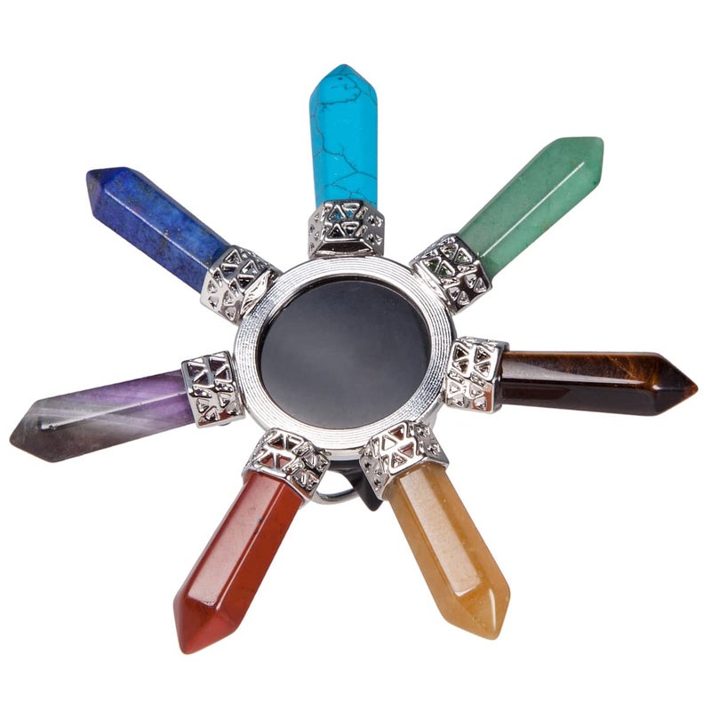TUMBEELLUWA 7 Chakra Hexagonal Crystal Point Merkaba Pyramid Energy Generator for Healing, Reiki Balancing and Meditation, Black Obsidian - Image 3