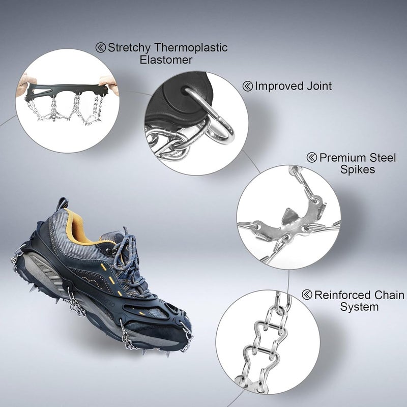 Bitnoo Ice Cleats Traction Snow Grips - 19 Stainless Steel Spikes Crampons for Hiking, Fishing, Walking, Climbing (19 Stainless Steel Spikes, Medium) - Image 3