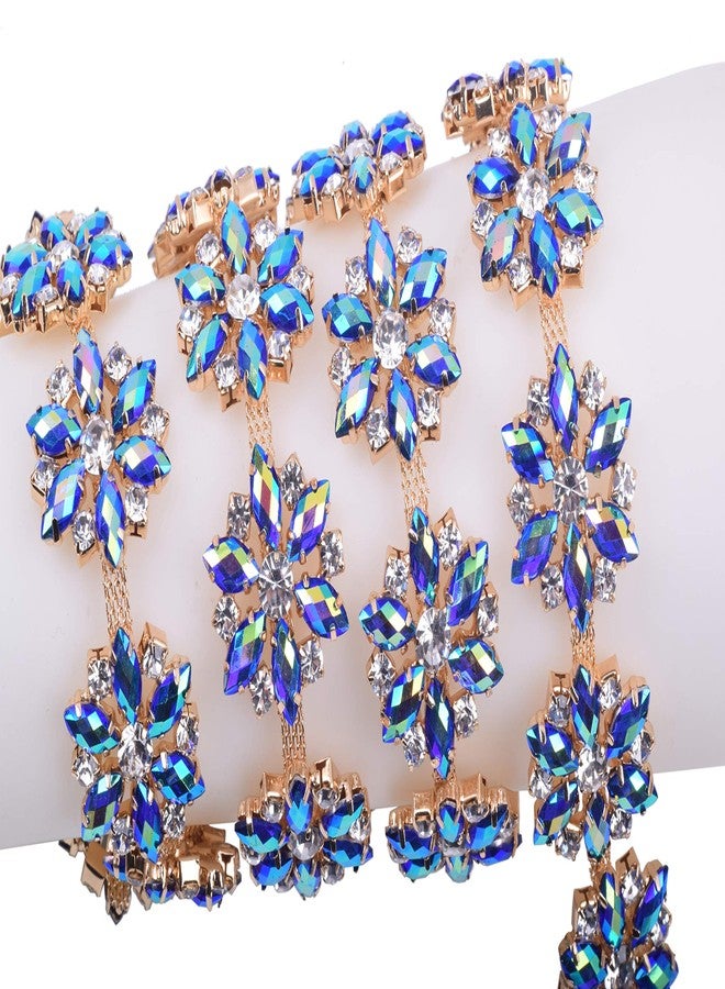 KAOYOO Flower Pattern Rhinestone Chain Trim, Inlaid with Rainbow Rhinestone KYNK004GDBUAB - Image 1