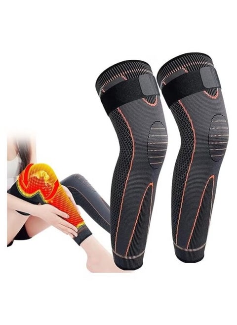 Leg Compression Sleeve Full Leg 2 Pack Long Self-Heating Knee Brace for Men Women Knee Support Protector for Running Weightlifting Workout and other Sport