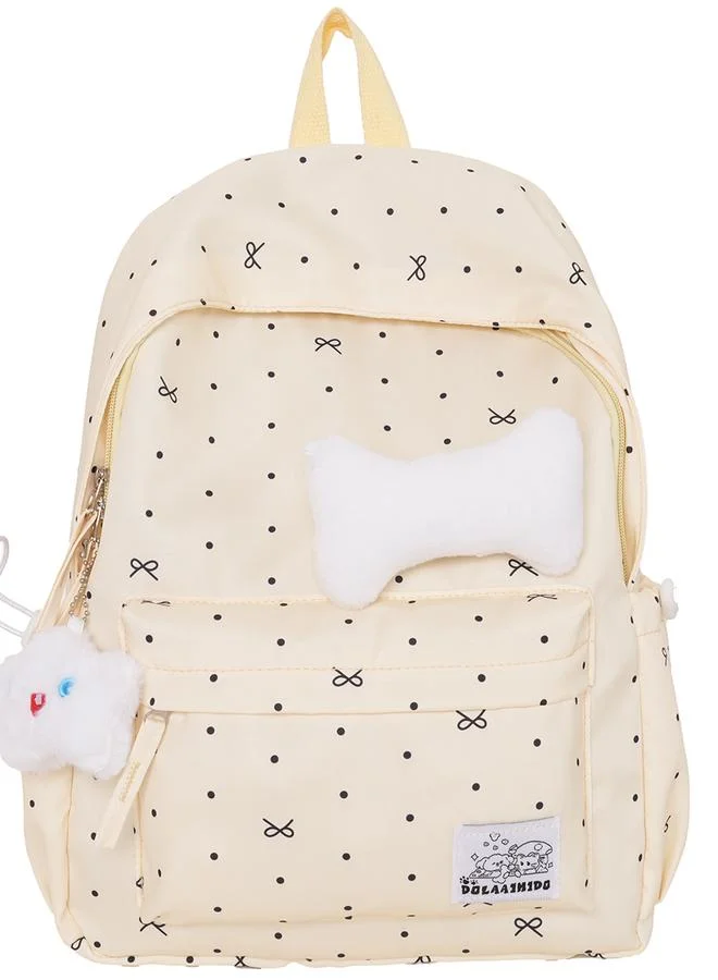 Take Two Beige Polka Dot Nylon Backpack with Embellishments