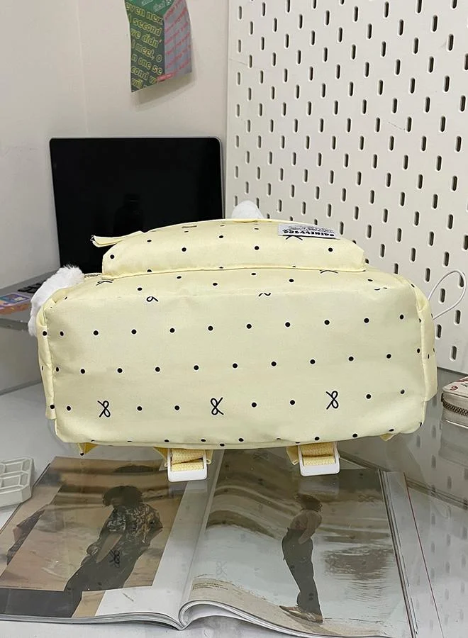 Take Two Beige Polka Dot Nylon Backpack with Embellishments