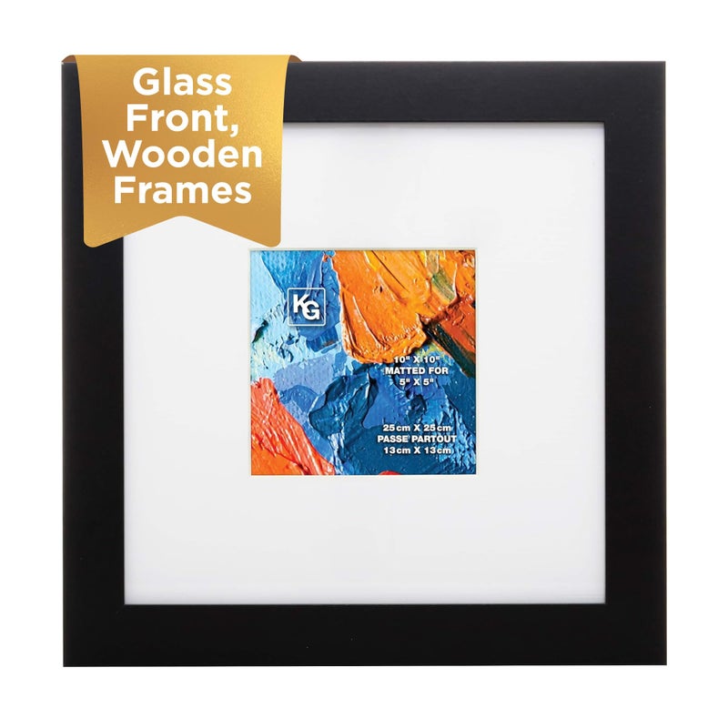 Kiera Grace Matted Classic Langford Picture Frame Holds a 5 x 5 Photo 10 x 10 Large Wood Picture Frame for Wall Hanging and Photo Display Black