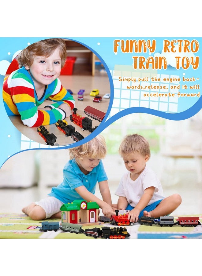 Hanaive Hanaive 3 Sets Train Toys Mini Simulation Steam Toys Small Retro Steam Train Model Pull Back Set Diecast Locomotive Model Set for Boys and Girls Gifts Birthday Party Favor School Reward Gifts  - Image 3