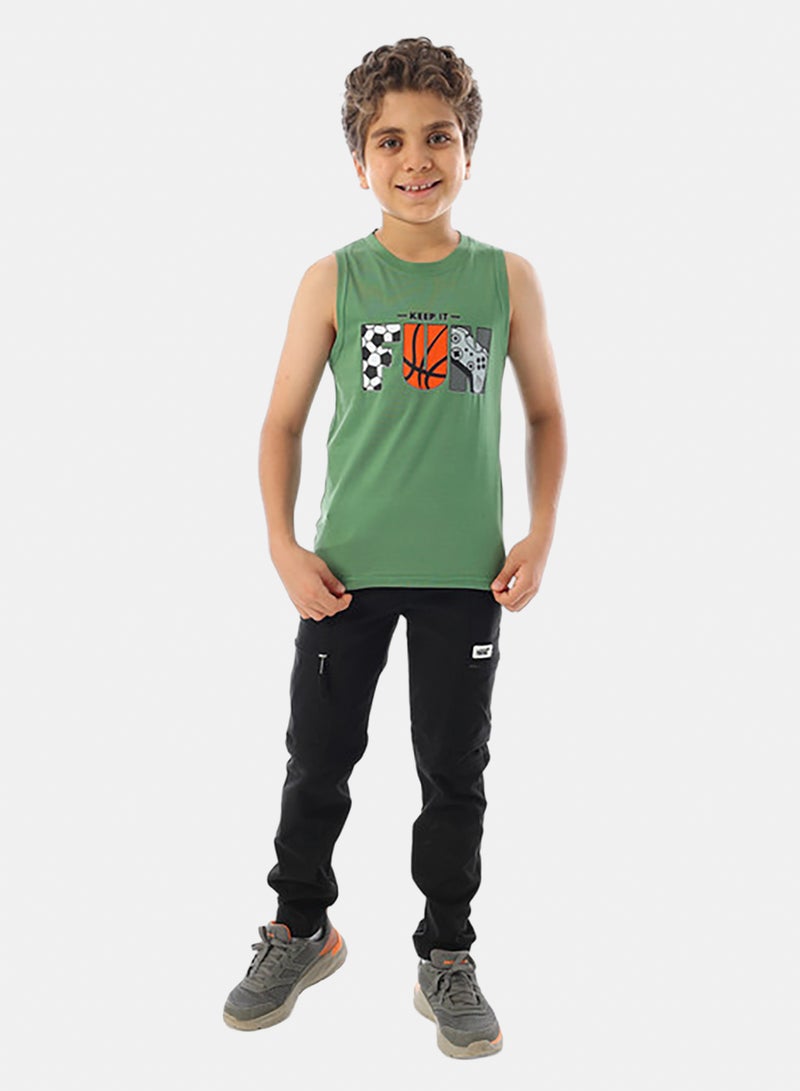 Andora Sleeveless Printed Boys Tank Top - Light Olive - Image 4