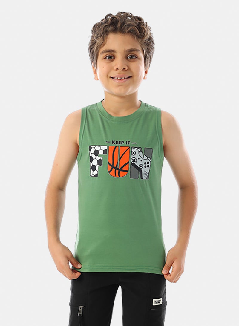 Andora Sleeveless Printed Boys Tank Top - Light Olive - Image 1