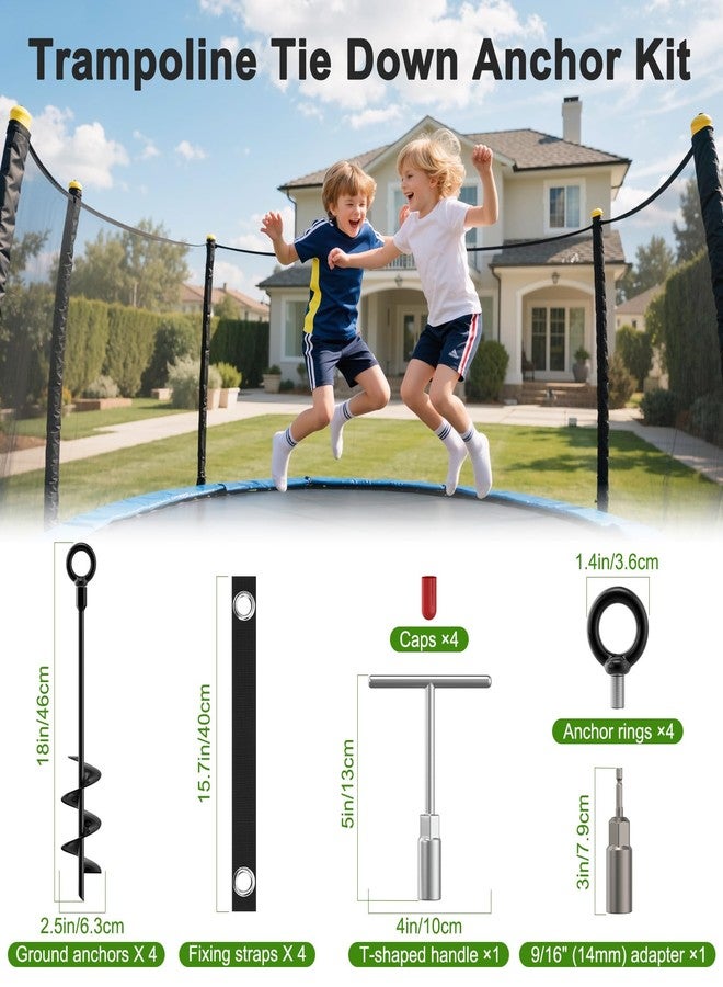 Housolution 18" Trampoline Stakes, 4 Pack Heavy Duty Ground Anchors with Safety Belts, Trampoline Accessories Resist High Wind, Ground Stakes for Camping Tents, Trampolines, Canopies, Swing Set, Shed - Image 2