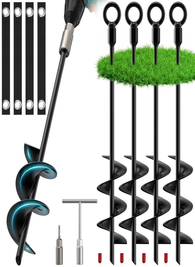 Housolution 18" Trampoline Stakes, 4 Pack Heavy Duty Ground Anchors with Safety Belts, Trampoline Accessories Resist High Wind, Ground Stakes for Camping Tents, Trampolines, Canopies, Swing Set, Shed - Image 1