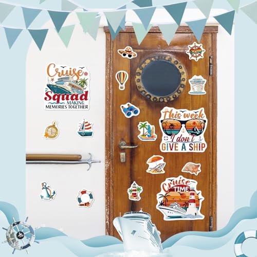 Dazoratix Cruise Door Decorations Magnetic - 17 Pcs Retro Large Ship Cabin Door Magnets Anchor Refrigerator Decals Navigation Tropical Fridge Stateroom Garage Stickers for Carnival Party Summer Decor - Image 4