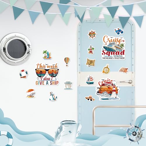Dazoratix Cruise Door Decorations Magnetic - 17 Pcs Retro Large Ship Cabin Door Magnets Anchor Refrigerator Decals Navigation Tropical Fridge Stateroom Garage Stickers for Carnival Party Summer Decor - Image 2