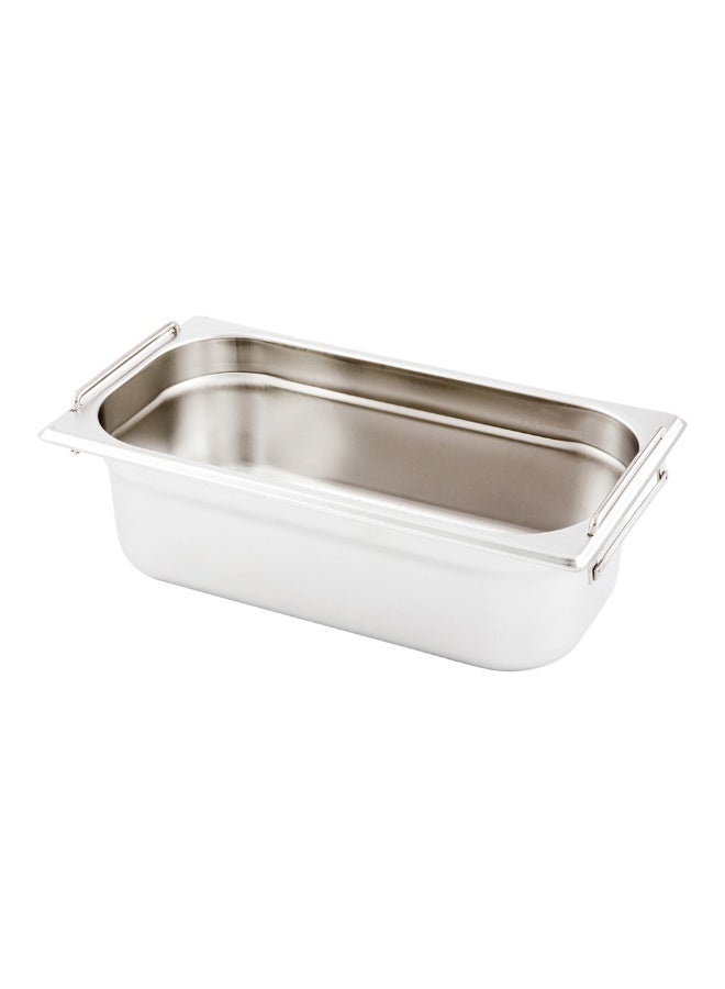 Restaurantware Met Lux 12.8 Inch x 7 Inch x 4 Inch Steam Table Pan, 1 One Third Size Hotel Pan - Anti-Jam, Deep, Silver Stainless Steel Table Pan, With Collapsible Handles, For Parties Or Events - Image 1