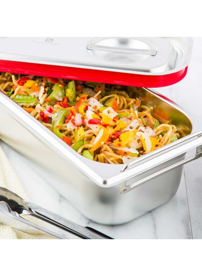 Restaurantware Met Lux 12.8 Inch x 7 Inch x 4 Inch Steam Table Pan, 1 One Third Size Hotel Pan - Anti-Jam, Deep, Silver Stainless Steel Table Pan, With Collapsible Handles, For Parties Or Events - Image 3