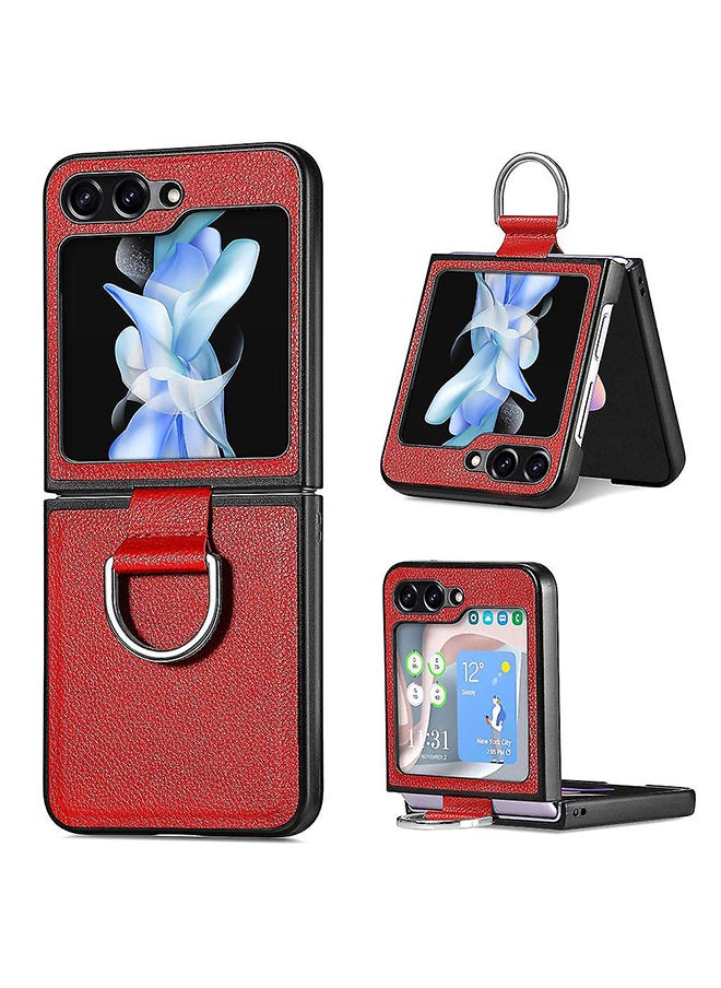 O Ozone Flip Case For Samsung Galaxy Z Flip 5 Cover With Ring Holder Premium PU Leather Non-Slip Durable Protective Slim Thin Shockproof Phone Cover - Red  - Image 1