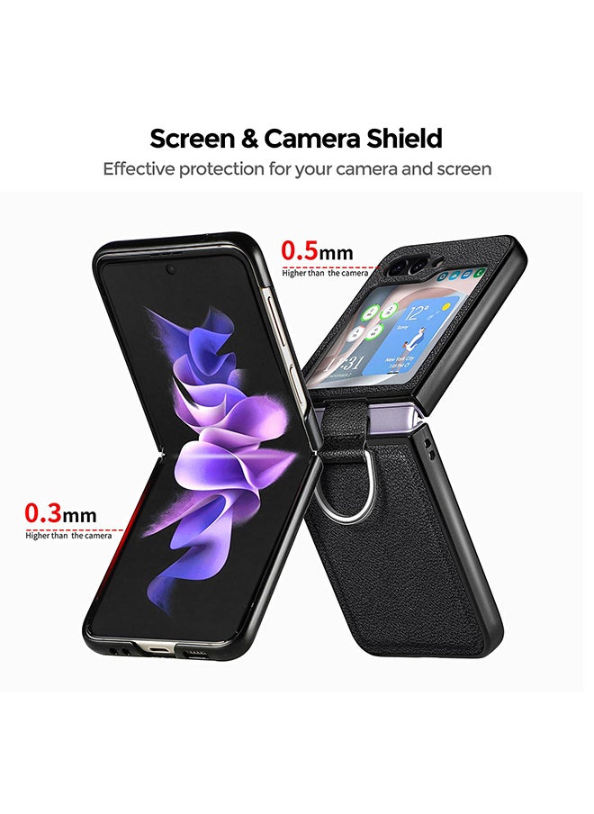 O Ozone Flip Case For Samsung Galaxy Z Flip 5 Cover With Ring Holder Premium PU Leather Non-Slip Durable Protective Slim Thin Shockproof Phone Cover - Red  - Image 5