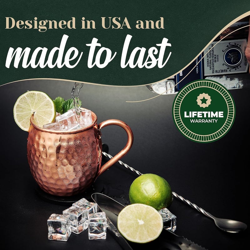 Kitchen Science Moscow Mule Copper Mugs Set of 8 (16oz) | Food Grade 100% Pure Copper Cups | Handcrafted w/Lacquered Hammered Finish, Smooth Rounded Lip, Ergonomic Handle (No Rivet) w/Solid Grip - Image 2