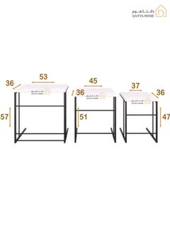 DANTA HOME 3 Tier Side Service Coffee Tables Suitable For Placement Next To A Sofa, Wood Top And Metal Legs - White/Black  - Image 5