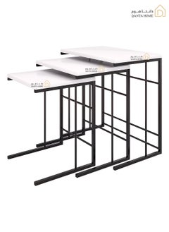 DANTA HOME 3 Tier Side Service Coffee Tables Suitable For Placement Next To A Sofa, Wood Top And Metal Legs - White/Black  - Image 1