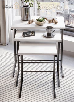 DANTA HOME 3 Tier Side Service Coffee Tables Suitable For Placement Next To A Sofa, Wood Top And Metal Legs - White/Black  - Image 2