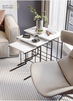 DANTA HOME 3 Tier Side Service Coffee Tables Suitable For Placement Next To A Sofa, Wood Top And Metal Legs - White/Black  - Image 3