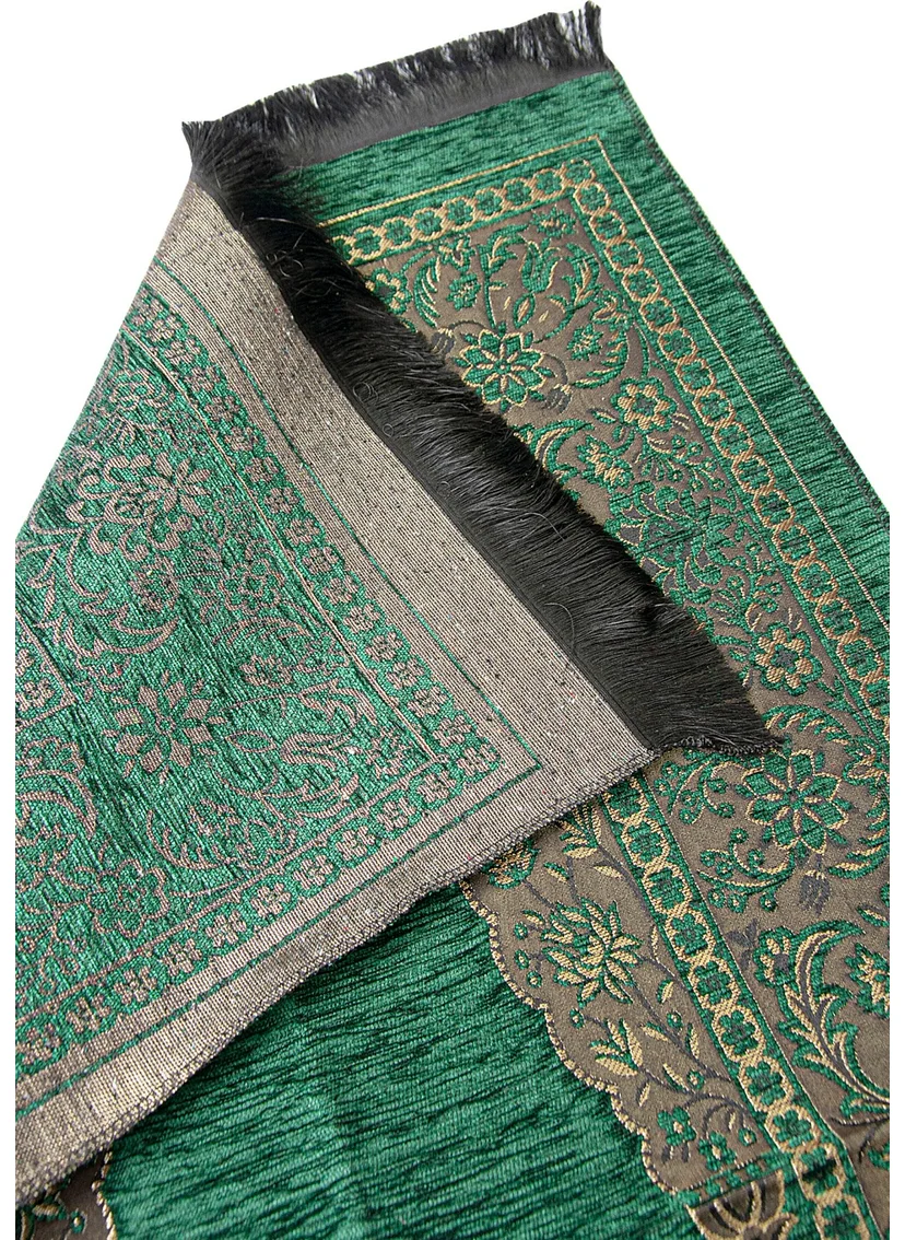 İhvan Online Luxury Thick Chenille Prayer Rug with Mihrab Dark Green