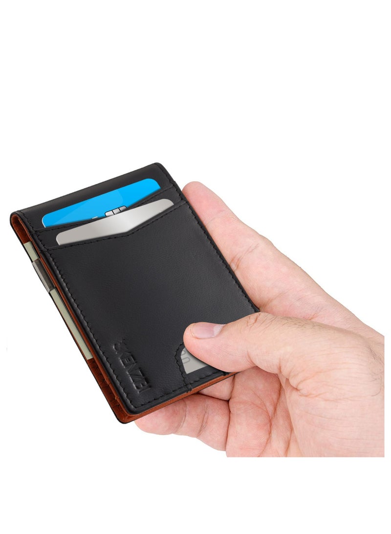 SKENZBI Slim Wallets for Men with Money Clip RFID Blocking Bifold Black Orange - Image 3