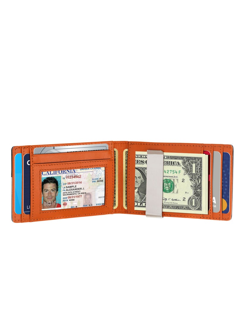 SKENZBI Slim Wallets for Men with Money Clip RFID Blocking Bifold Black Orange - Image 2
