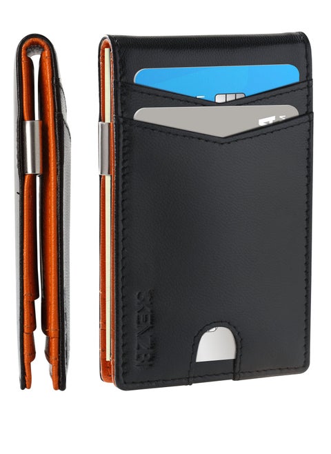 Slim Wallets for Men with Money Clip RFID Blocking Bifold Black Orange