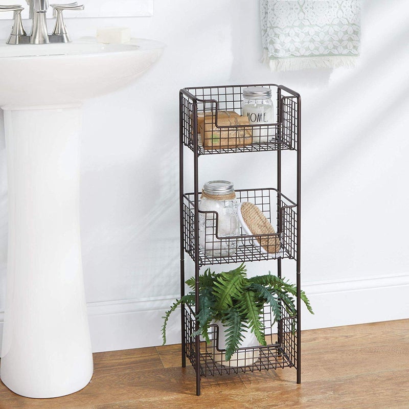 INDIAN DECOR INDIAN DECOR 45393 Metal Matte Three Tier Vertical Standing Bathroom Shelving Decorative Storage Organizer Tower Rack 105 x 75 x 2875 Black  - Image 1