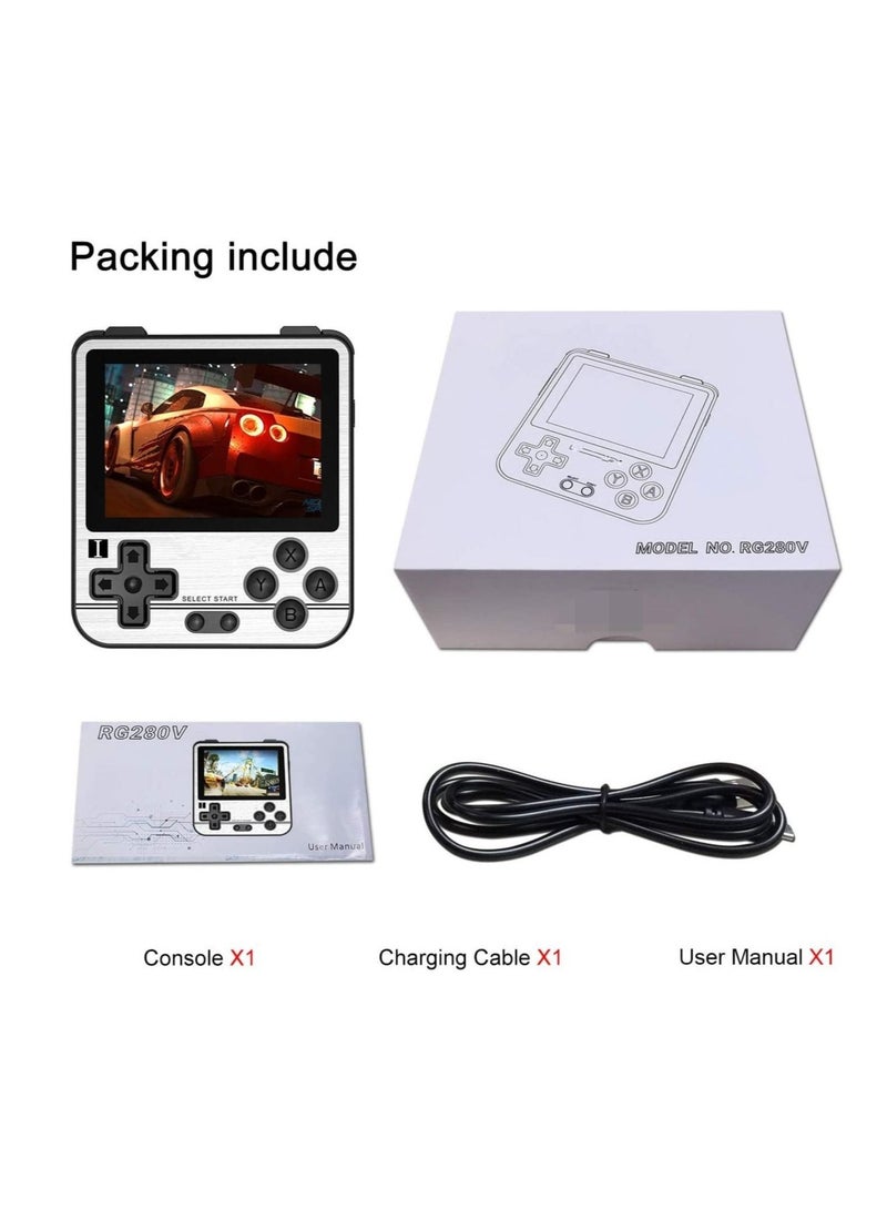 RG280V Handheld Game Console with Opening Linux Tony System, 64Bit 2.8inch IPS Screen, Retro Game Console with 64 TF Card 5000 Classic Games, Portable Video Game Console (Silver)