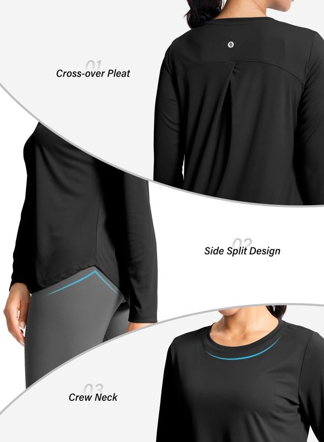SANTINY Lightweight Long Sleeve Workout Tops for Women Breathable Active Tennis Sports Top Gym Yoga Athletic Running Shirts, Black, L - Image 5